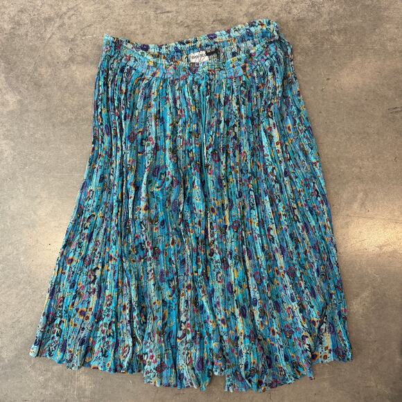 Modern Dresses & Skirts - VintageY2K Cottagecore Fairy Floral Blue Wimsical Metallic Tier Midi Skirt L